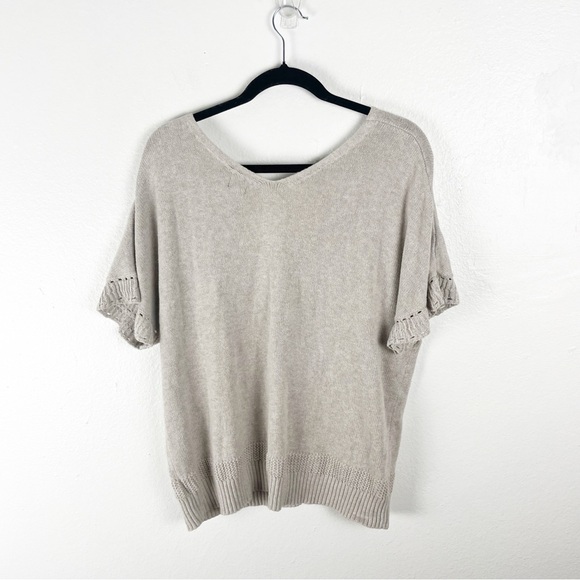 JOIE 100% Cotton V-Neck Short Sleeves Knit Sweater Size Large - Picture 2 of 8